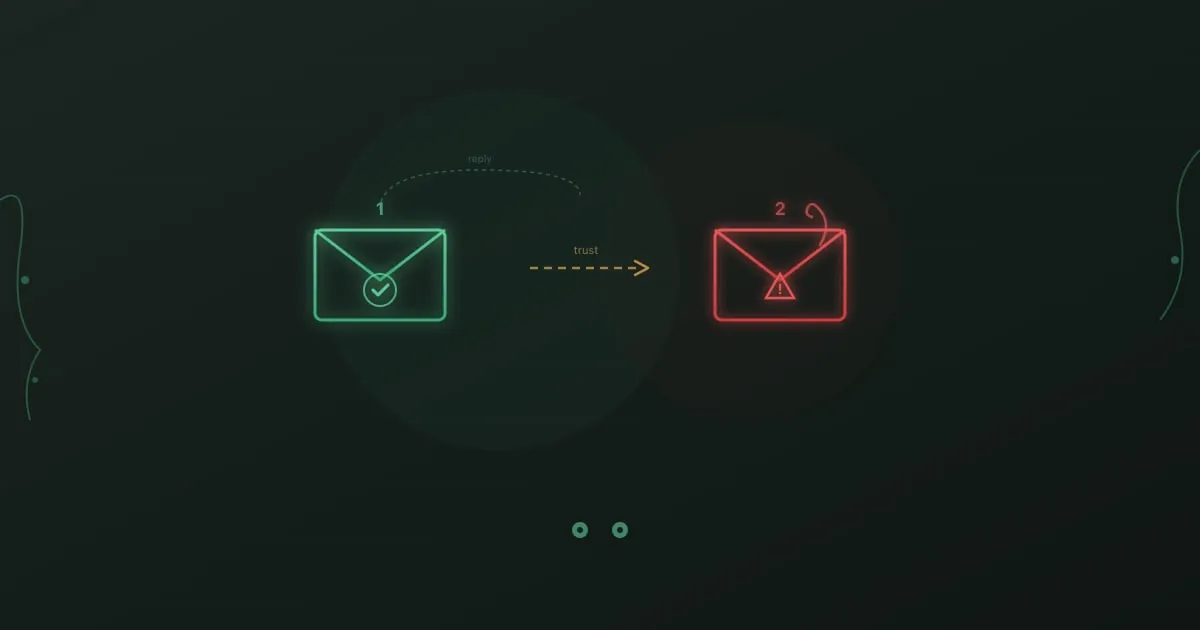 Barrel phishing attack - two-stage email sequence with trust-building message followed by malicious payload