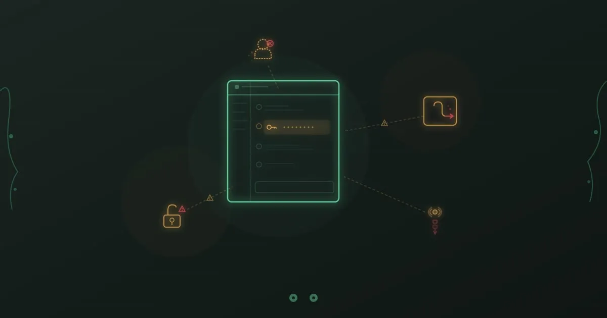 A chat message bubble containing a database password, surrounded by open integrations and disconnected user avatars with warning indicators