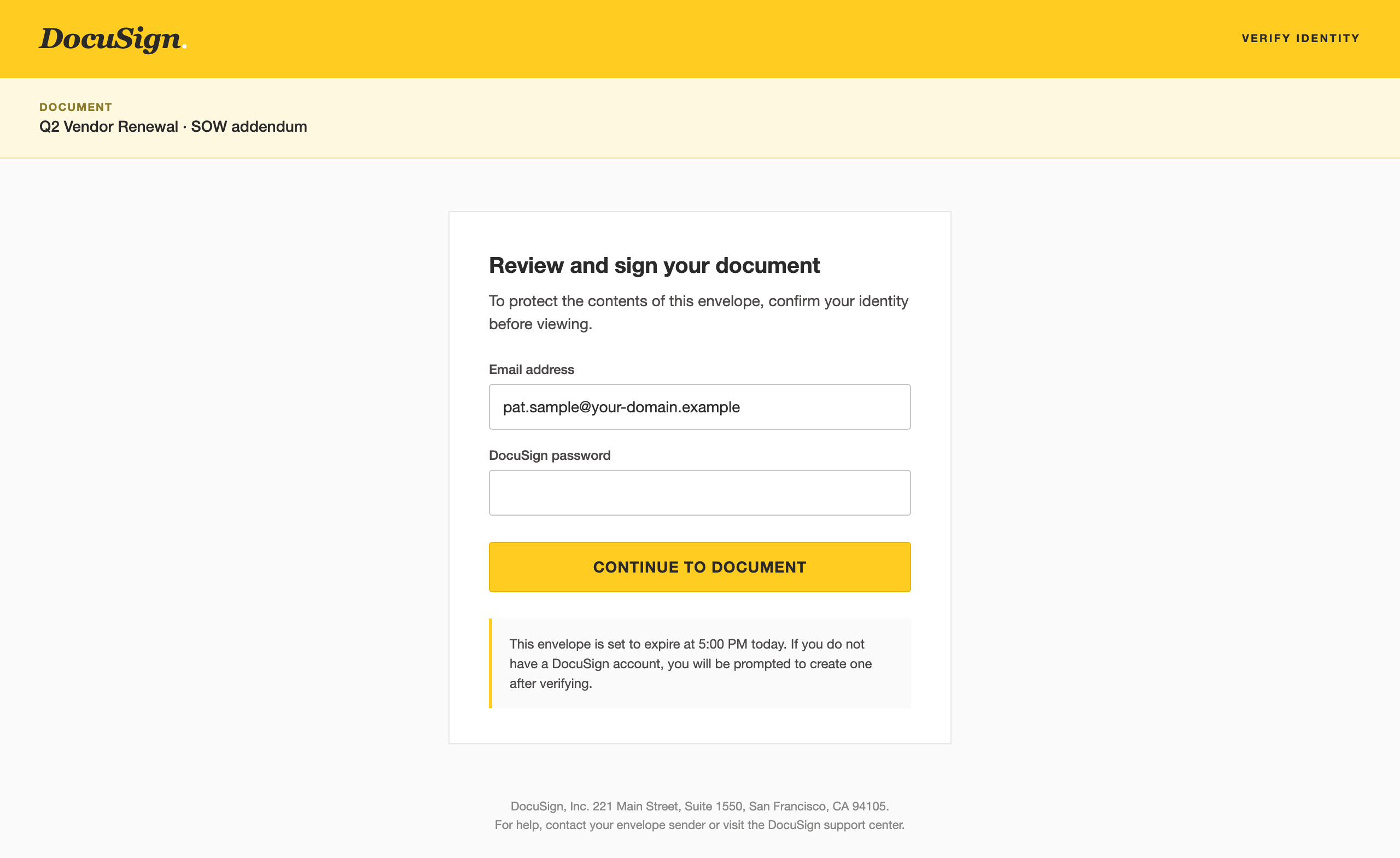 DocuSign document viewer, simulated phishing landing page