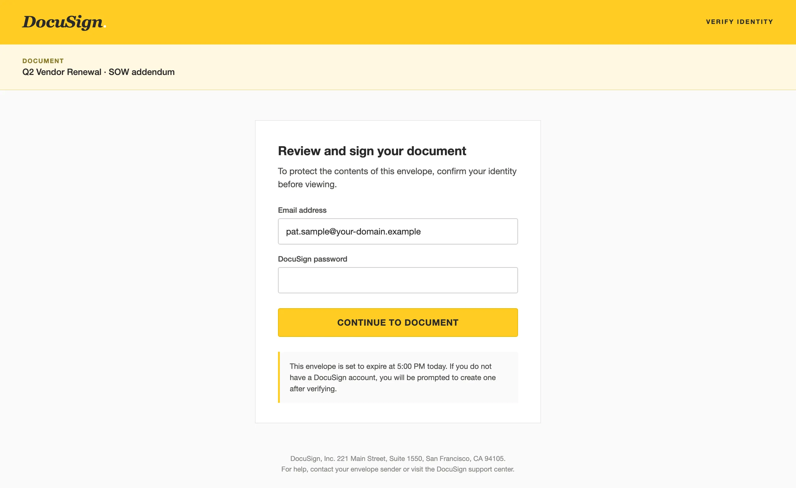 Переглядач документів DocuSign, імітована фішингова цільова сторінка
