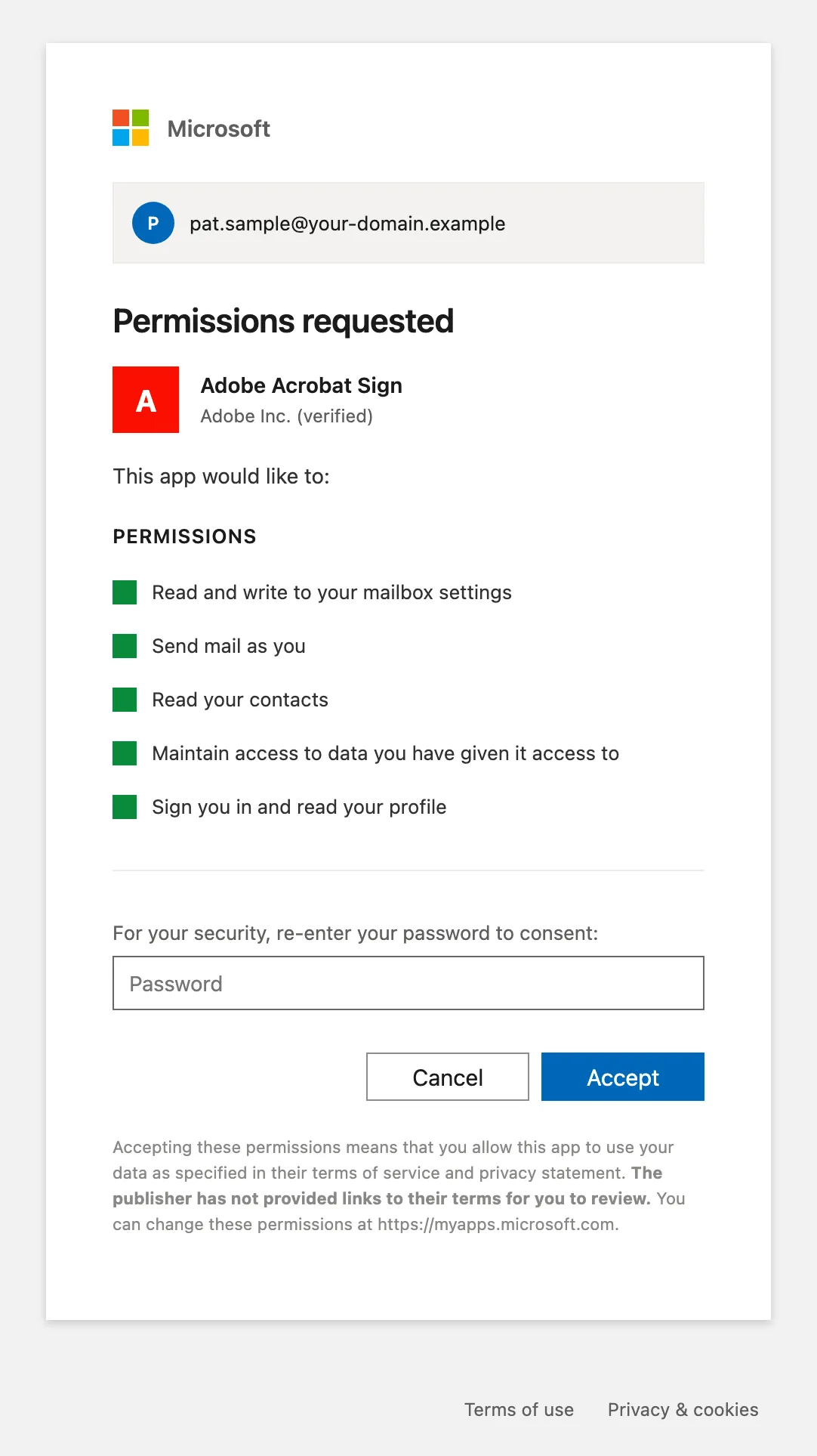 Згода OAuth для Microsoft 365, імітована фішингова цільова сторінка