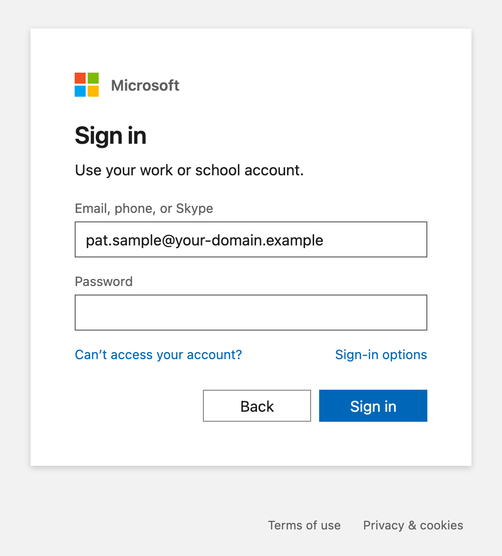 Microsoft 365 sign-in, simulated phishing landing page